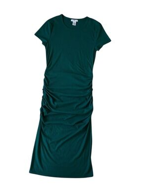 Love Wish forest green ruched midi dress